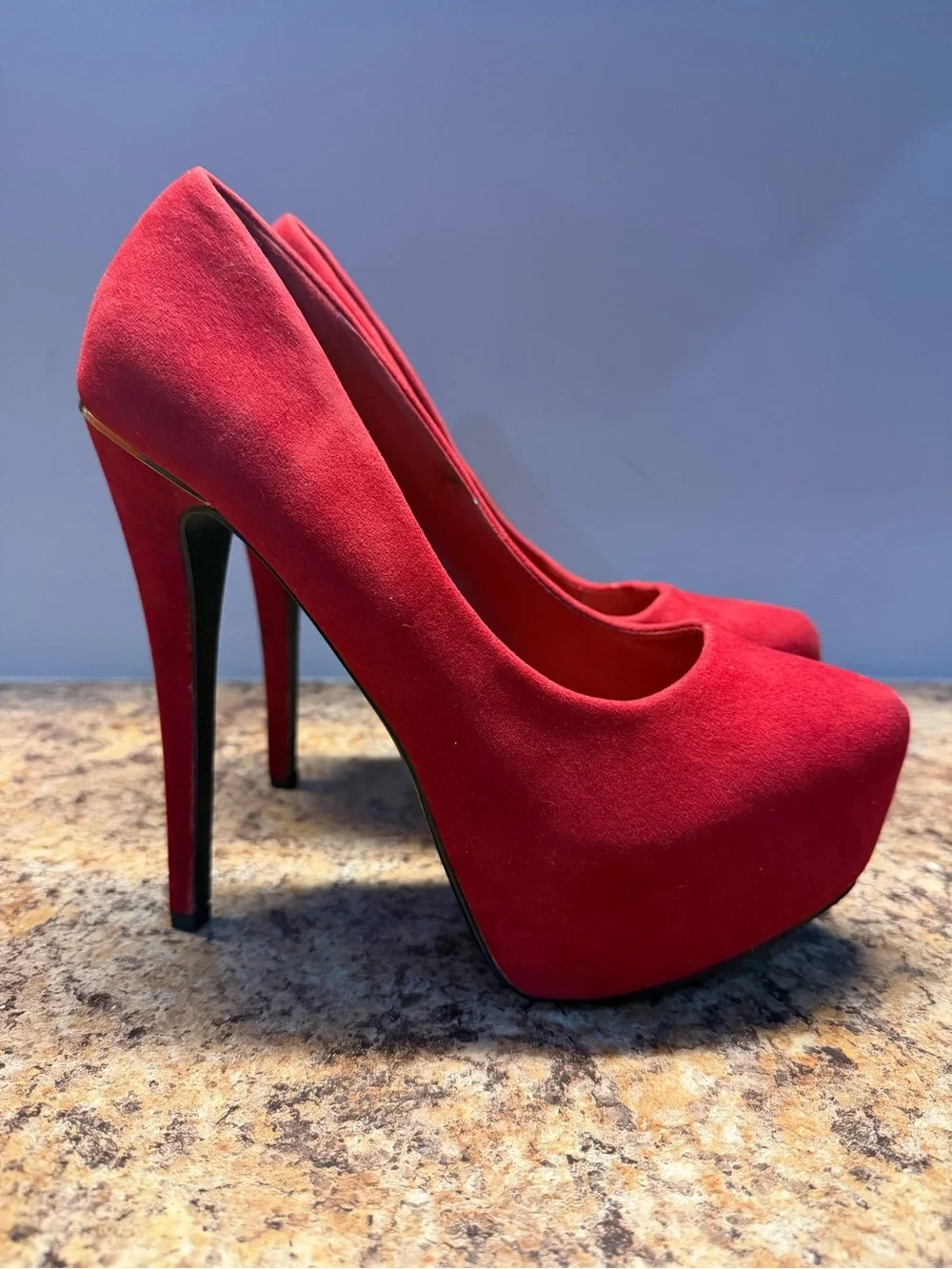 Paprika Red Suede Platform Stiletto Pumps